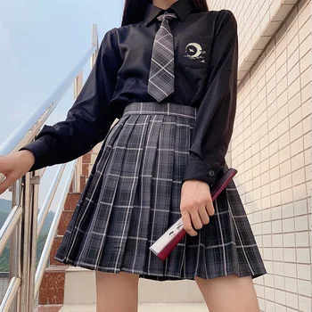 Naujas Black, Gothic Plisuotos Kelnės Moterims Japonijos mokyklinę Uniformą Aukšto Juosmens Seksualus, Mielas Mini Pledas Sijonas JK Vienodas Studentų Drabužiai