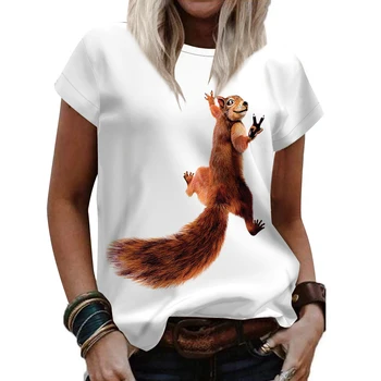 Voverė, Print T-Marškinėliai Moterims Slim Fit Marškinėliai Gyvūnų Spausdinti Marškinėliai Mados Viršūnes Streetwear