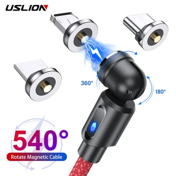 USLION 540 Pasukti Magnetinio Greito Įkrovimo Kabelis Magnetas Įkroviklis, Micro USB C Tipo Kabelis Mobiliojo Telefono Laidas iPhone 11 xiaomi