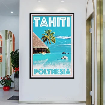 Retro Vintage Stiliaus Kelionių Plakatas Taičio Polinezija Aliejaus Tapybai Plakatai, spauda ant Drobės, Sienos Meno Modulinių Namų Dekoro Nuotraukos