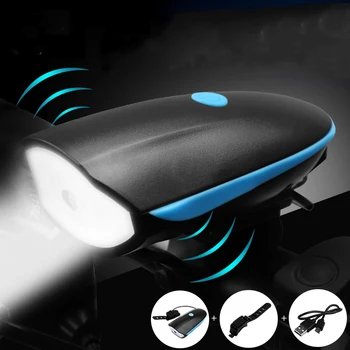 Dviračio Žibintai su Ragų USB Įkrovimo Dviračių Priekio priekinis žibintas atsparus Vandeniui Lauko Jojimo Sporto 3 Apšvietimo Režimus 5 Garsai