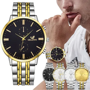 Vyrų Laikrodžiai, Prabangūs Aukso Nerūdijančio Plieno ORLANDO Kvarciniai Laikrodžiai Mados Verslo Žiūrėti Relogio Masculino