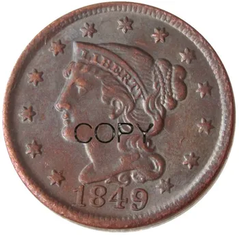 JAV 1849 Pintų Plaukų Dideli / Vienas Centas 100% CopperCopy Monetas