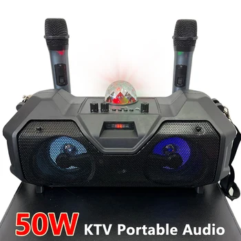 Lauko Portable Bluetooth Speaker 3D Stereo žemų dažnių garsiakalbis Spalvinga Atmosfera, Šviesos Dual Bevielis Mikrofonas Karaoke Prietaisą ZQS4240
