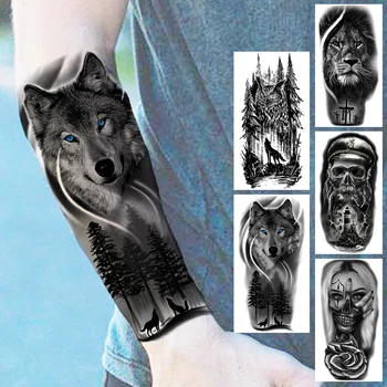 Vilkas Miško Laikinos Tatuiruotės Moterys Vyrai Realus Piratų Kapitonas Liūtas Baisu Netikrą Tatuiruotę Lipdukas Dilbio Tatoos Body Art 3D