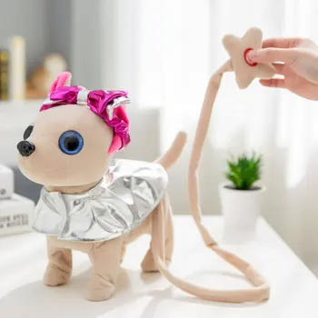 Pliušinis Elektroninių Šuo Robotas Gyvūnų Žaislas Elektros Dainuoti Rusiškas Dainas, Mažylis Vaikščioti Muzikos Teddy Pavadėlio Kontroliuotas Pet Vaikams Gimtadienio Dovana