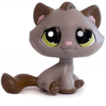 LPS KATĖ Senas originalus Littlest pet shop Bobble head žaislai, STANDARTINIS cat #2215 Tamsiai pilka katytė mielas žalios akys Kačiukas mergaitėms
