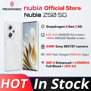 Nubija Z50 5G Išmanųjį telefoną 6.67 colių 144Hz AMOLED Ekranas Snapdragon 8 Gen 2 Octa Core 80W Greitai Įkrauti NFC