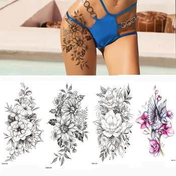 Seksualus Gėlių Laikinos Tatuiruotės Moterys Bodi Meno Tapybos Rankos Kojos Tatuiruotės Lipdukas Netikrą Black Rose Moterų Temporari Tatuiruotė Produktas
