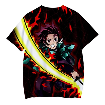Anime Demon Slayer Kamado Tanjirou 3D Atspausdintas Marškinėliai Vaikų Vasaros Mados Atsitiktinis marškinėliai Berniukui, Mergina Unisex Negabaritinių Marškinėlius Viršūnės